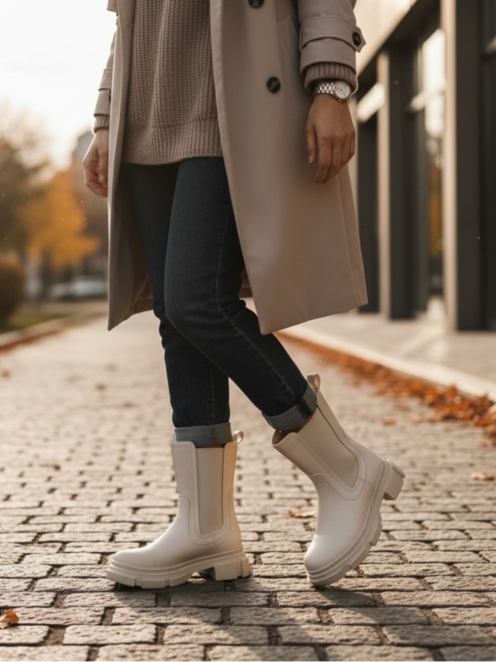 Yetier beige, mid-calf Chelsea lug boots